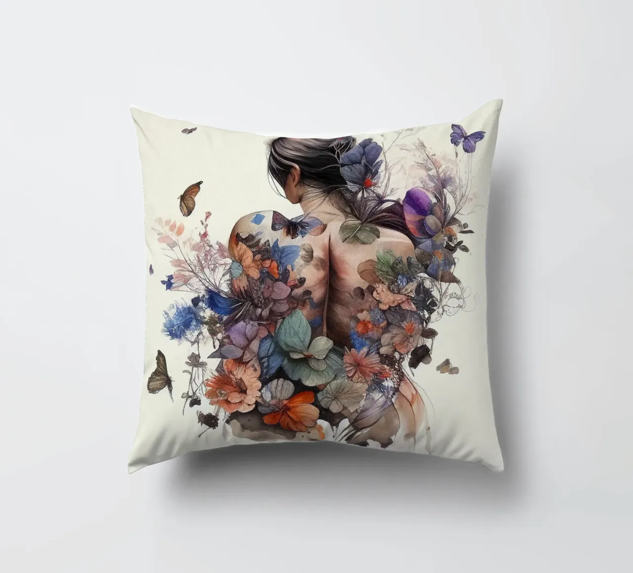 Acquerello Farfalla Donna Corpo cuscino da Chromatic Fusion Studio