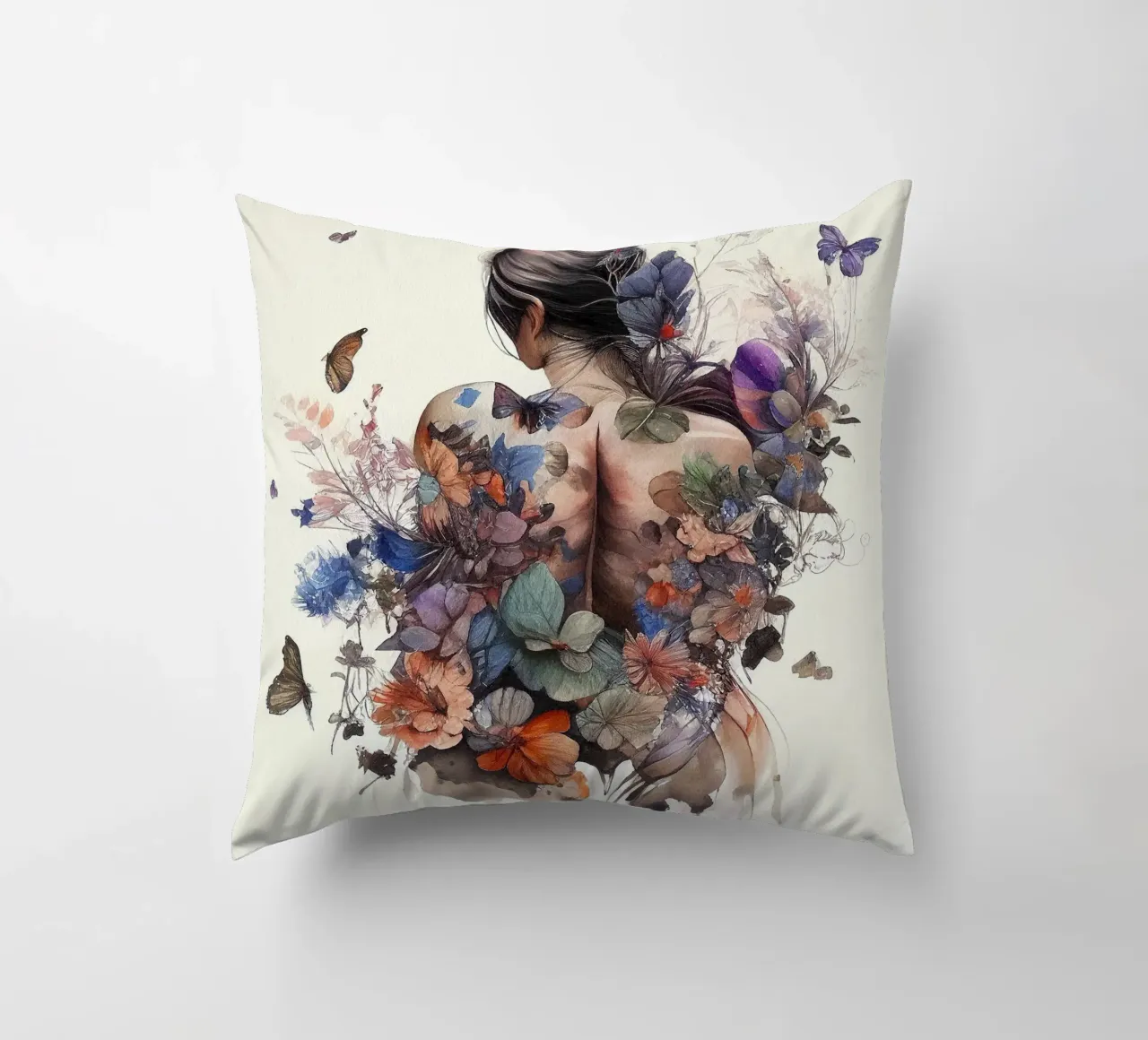 Acquerello Farfalla Donna Corpo cuscino da Chromatic Fusion Studio