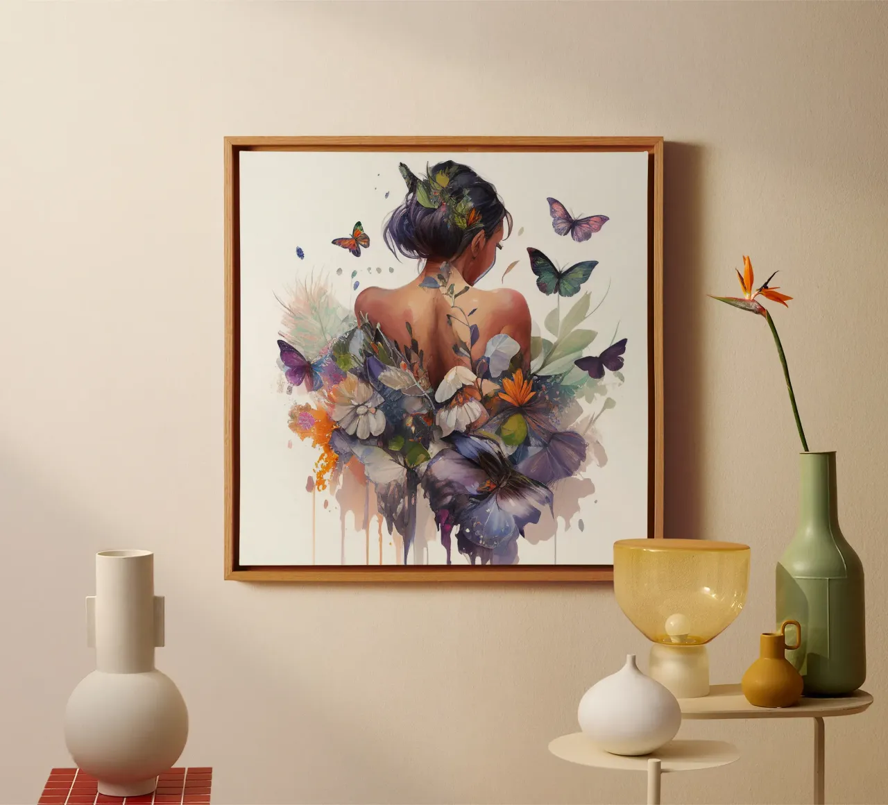 Aquarel vlinder vrouw lichaam canvas met Baklijst van Chromatic Fusion Studio