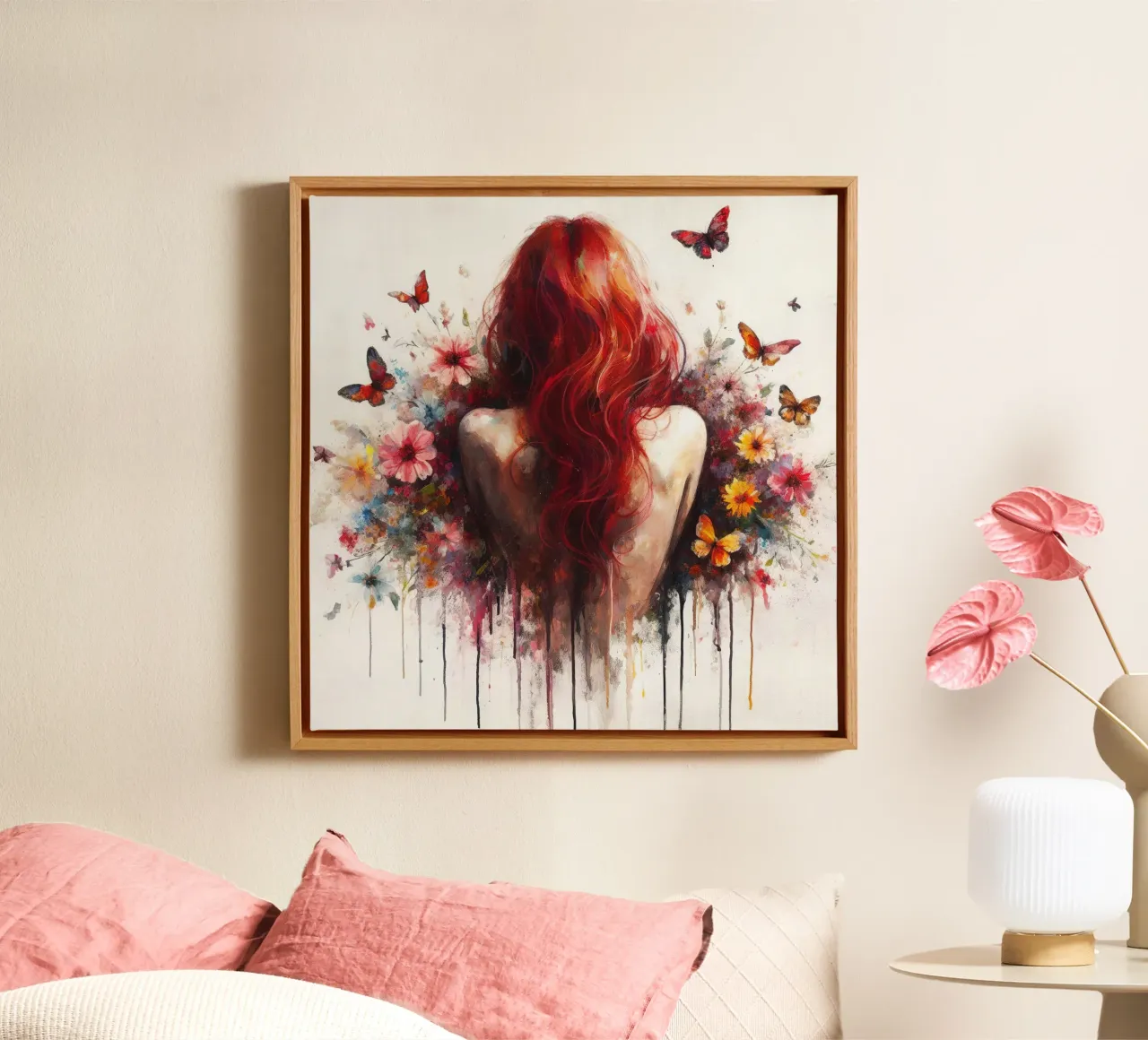 Acquerello Farfalla Donna Corpo tela con Cornice a cassetta da Chromatic Fusion Studio