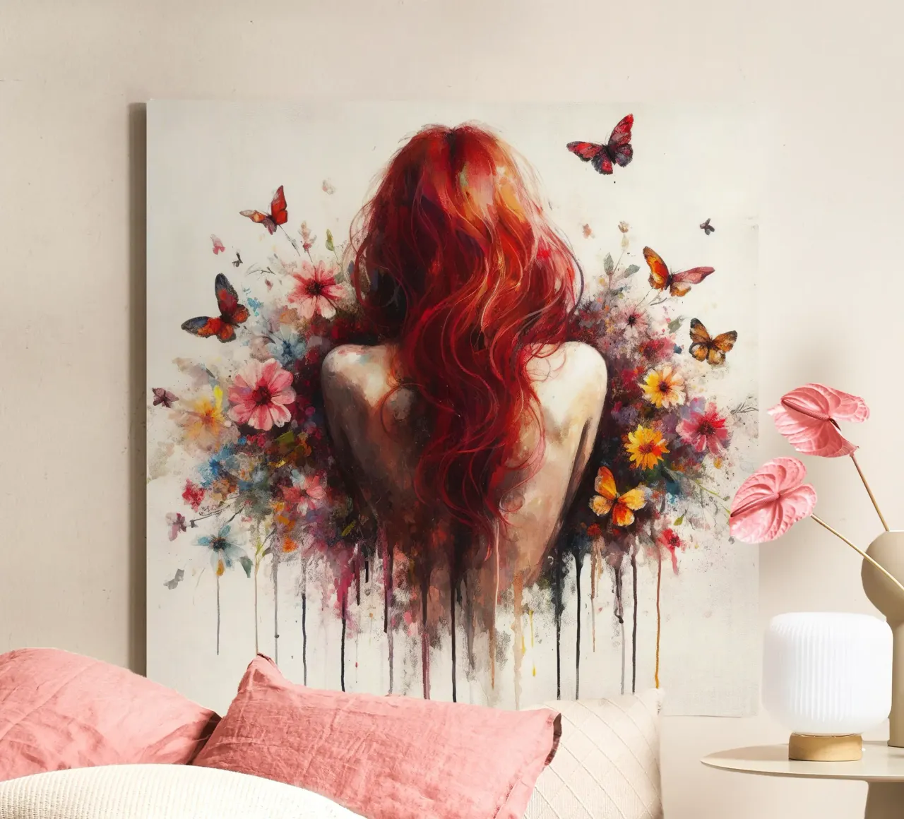 Acquerello Farfalla Donna Corpo tela con Cornice a cassetta da Chromatic Fusion Studio