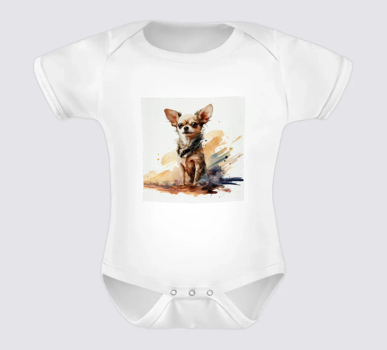 Cane chihuahua acquerellato body neonato maniche corte da Chromatic Fusion Studio