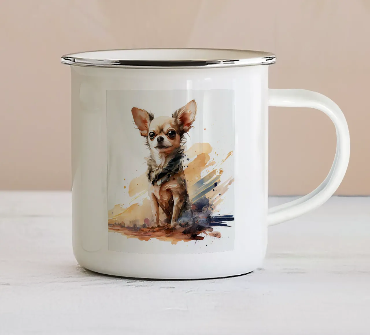 Cane chihuahua acquerellato tazza in smalto da Chromatic Fusion Studio