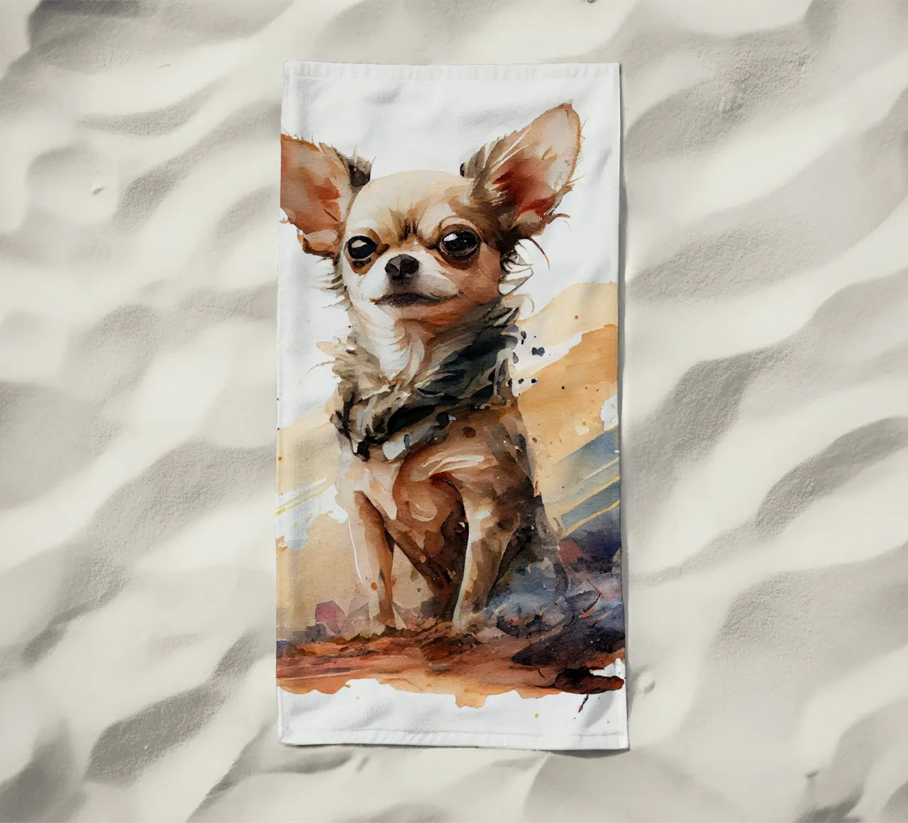 Cane chihuahua acquerellato telo mare da Chromatic Fusion Studio