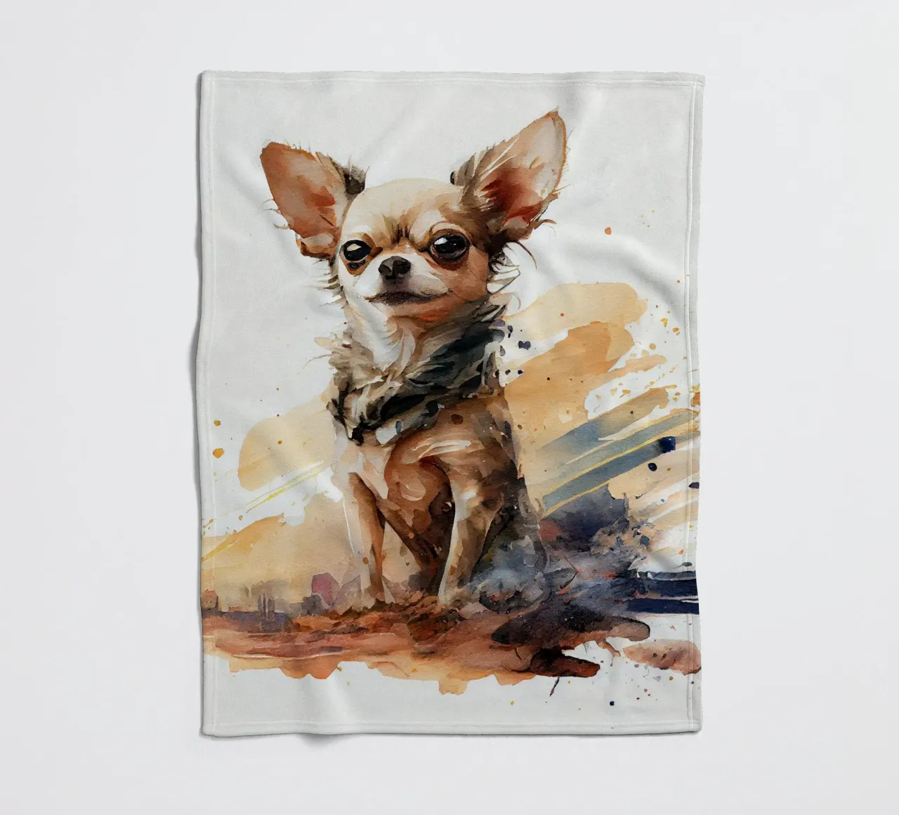 Cane chihuahua acquerellato coperta in pile da Chromatic Fusion Studio