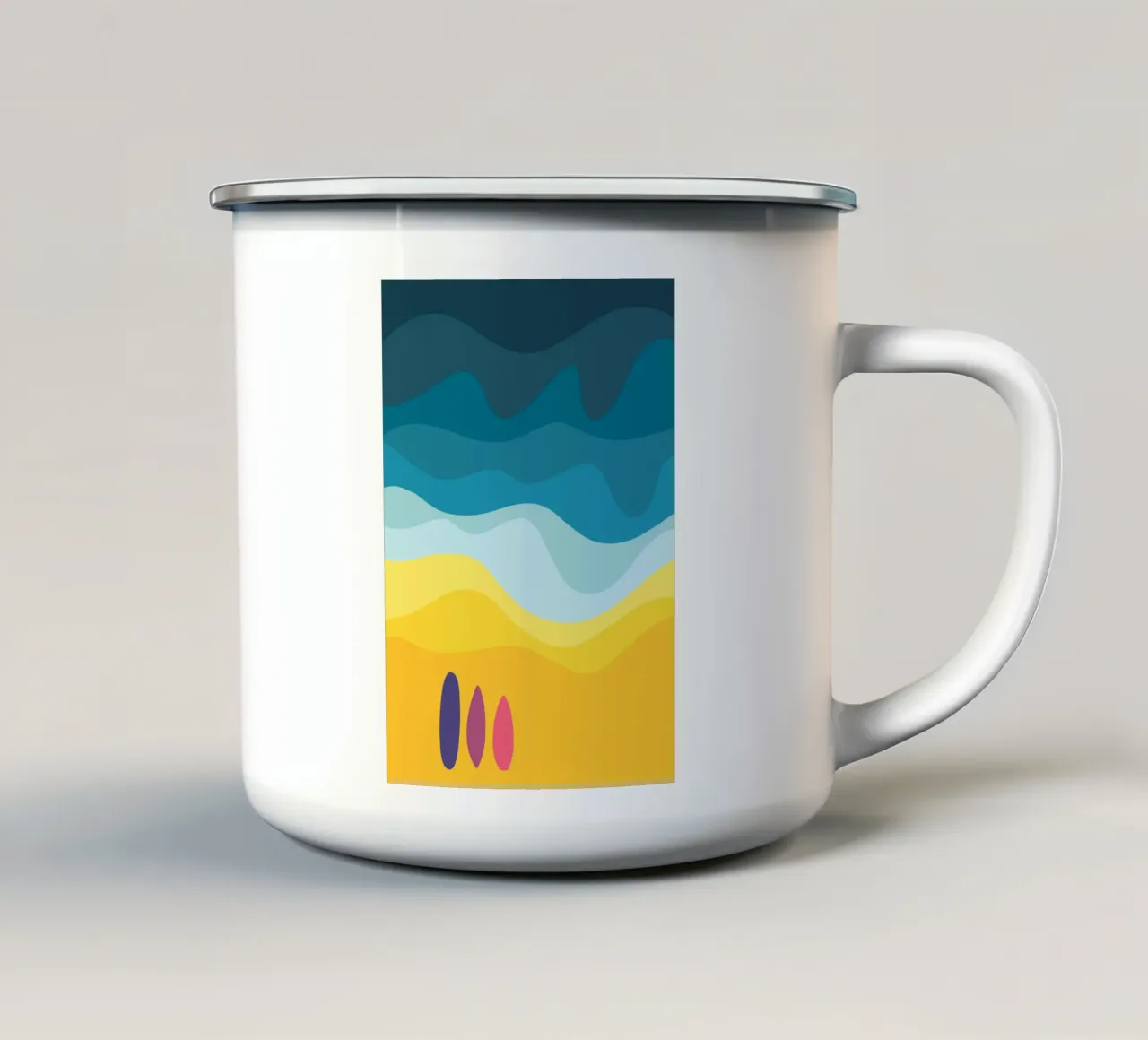 Surfboard Poster Surfen Surfer Poster Strand Wellen Meer tazza in smalto da LIMITED EDITION LETTERS