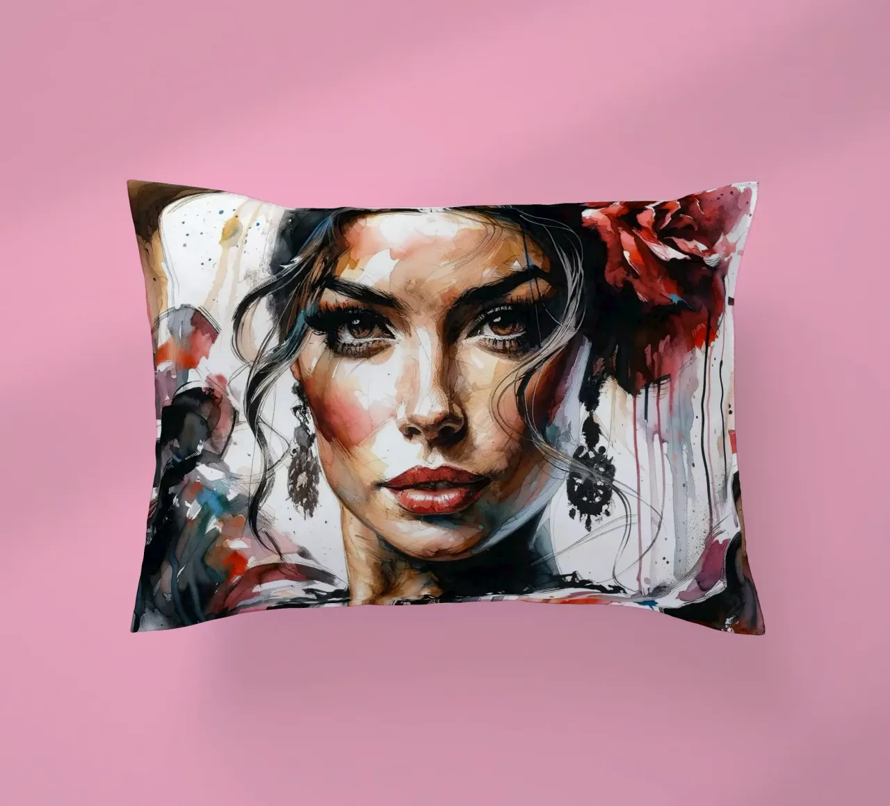 Watercolor Flamenco Dancer cuscino da Chromatic Fusion Studio