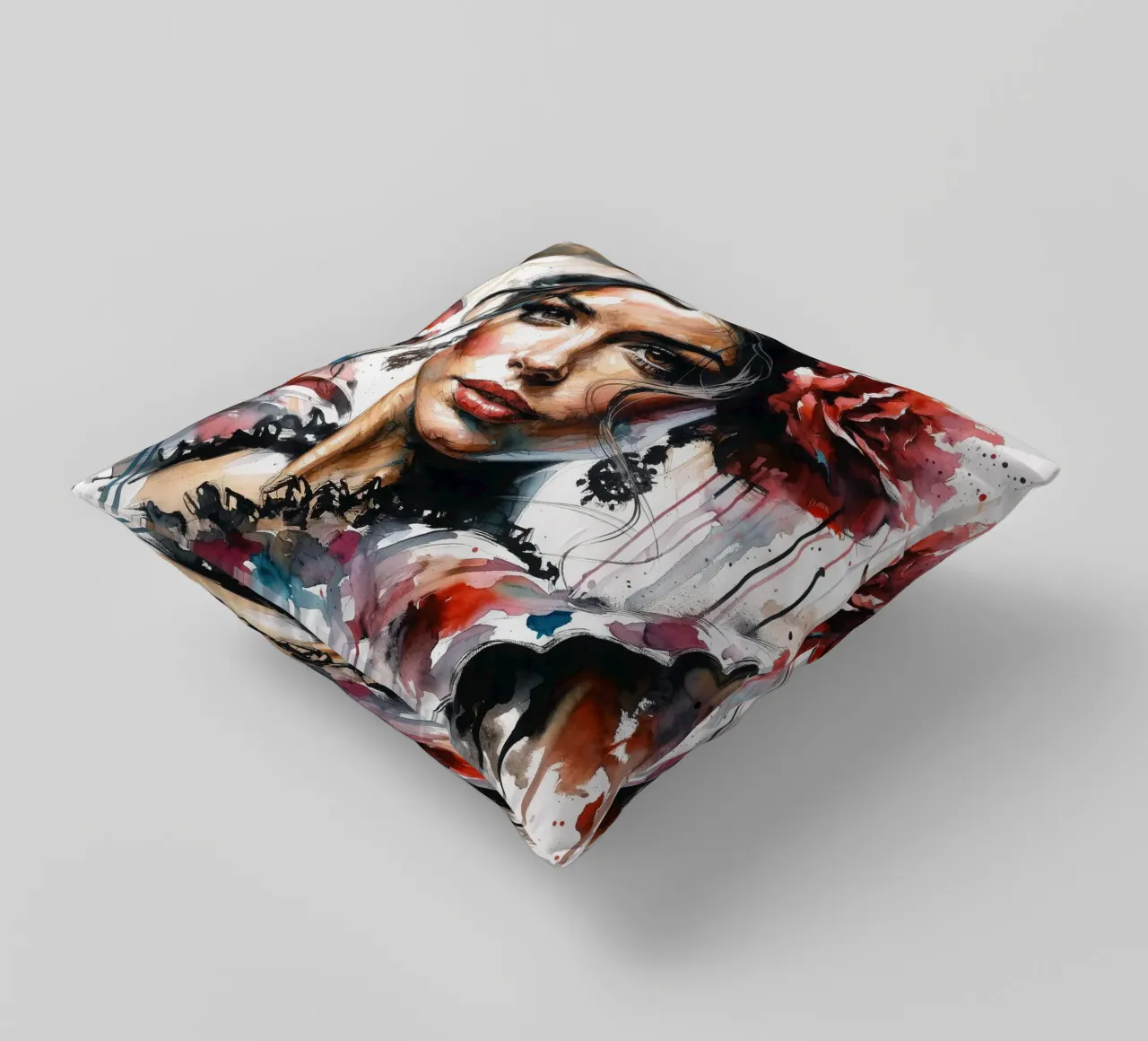 Watercolor Flamenco Dancer cuscino da Chromatic Fusion Studio