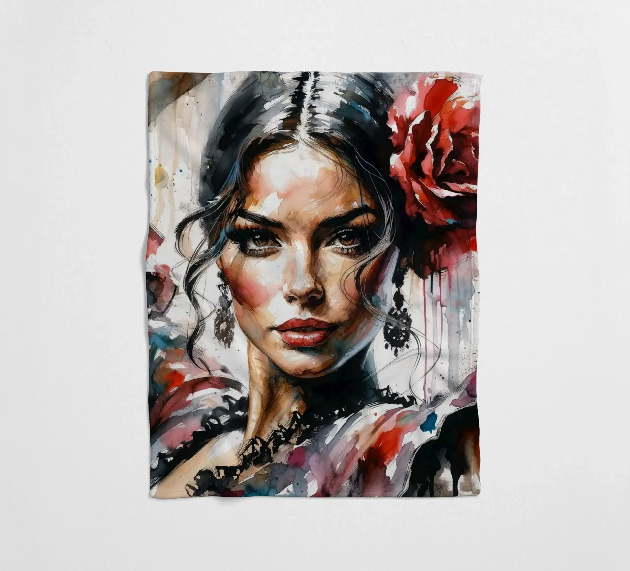 Watercolor Flamenco Dancer coperta in pile da Chromatic Fusion Studio