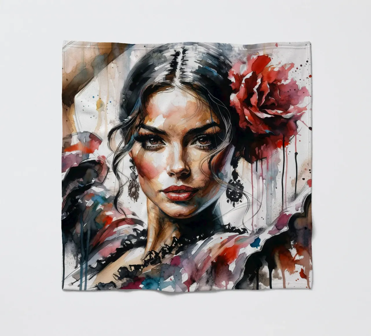 Watercolor Flamenco Dancer coperta in pile da Chromatic Fusion Studio