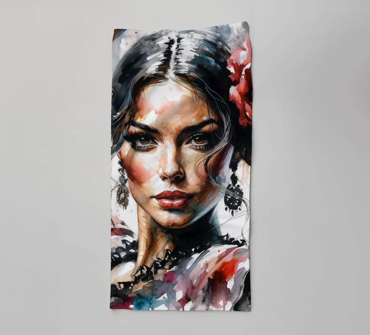 Watercolor Flamenco Dancer asciugamano da bagno da Chromatic Fusion Studio