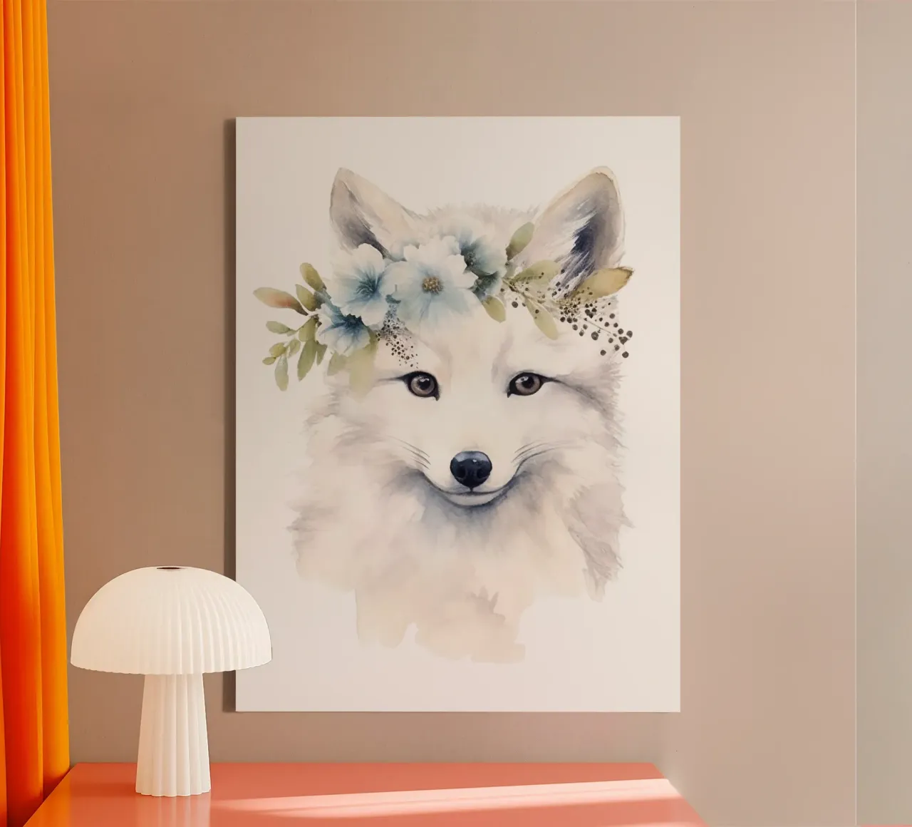 White Fox Watercolor, Custom Nursery Print for Baby's Room canvas with Floater frame by Little Lila
