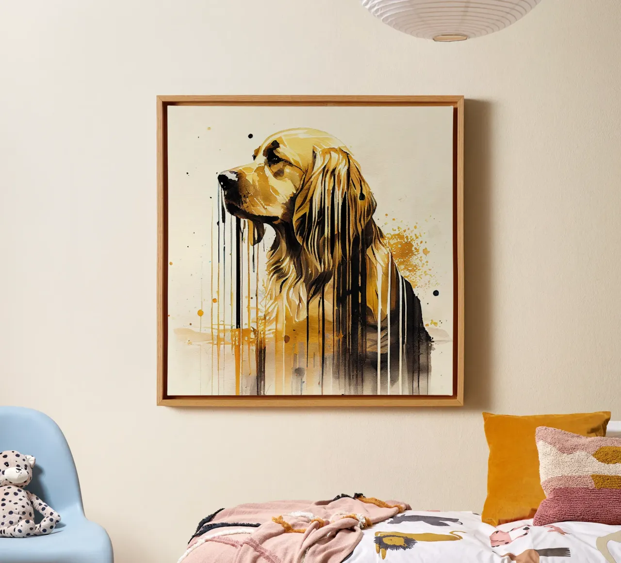 Cane Golden Retriever ad acquerello tela con Cornice a cassetta da Chromatic Fusion Studio