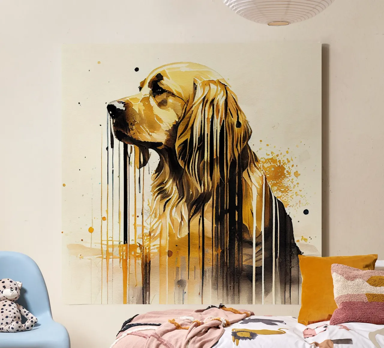 Cane Golden Retriever ad acquerello tela con Cornice a cassetta da Chromatic Fusion Studio