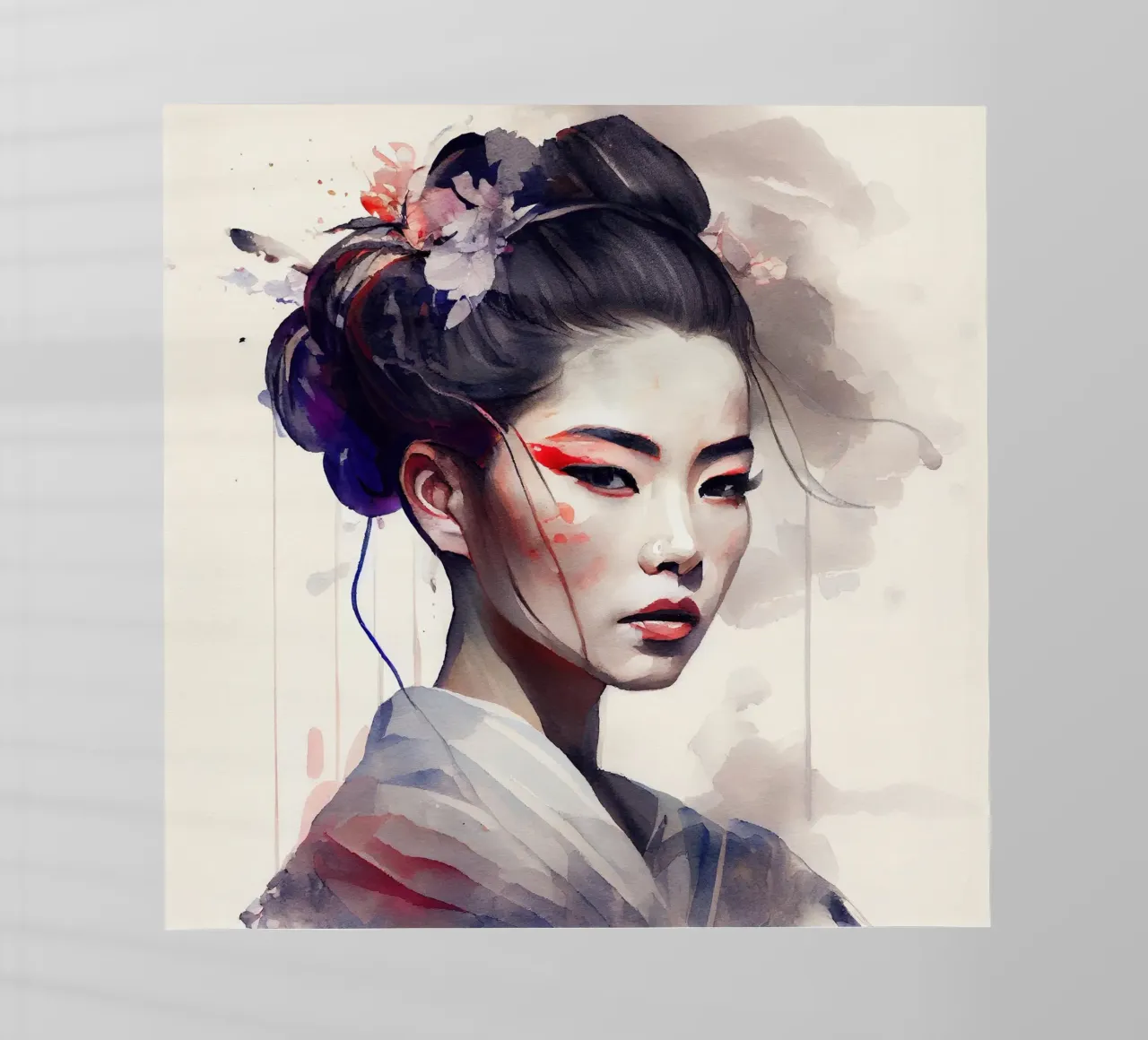 Geisha moderna ad acquerello pellicola backlit da Chromatic Fusion Studio