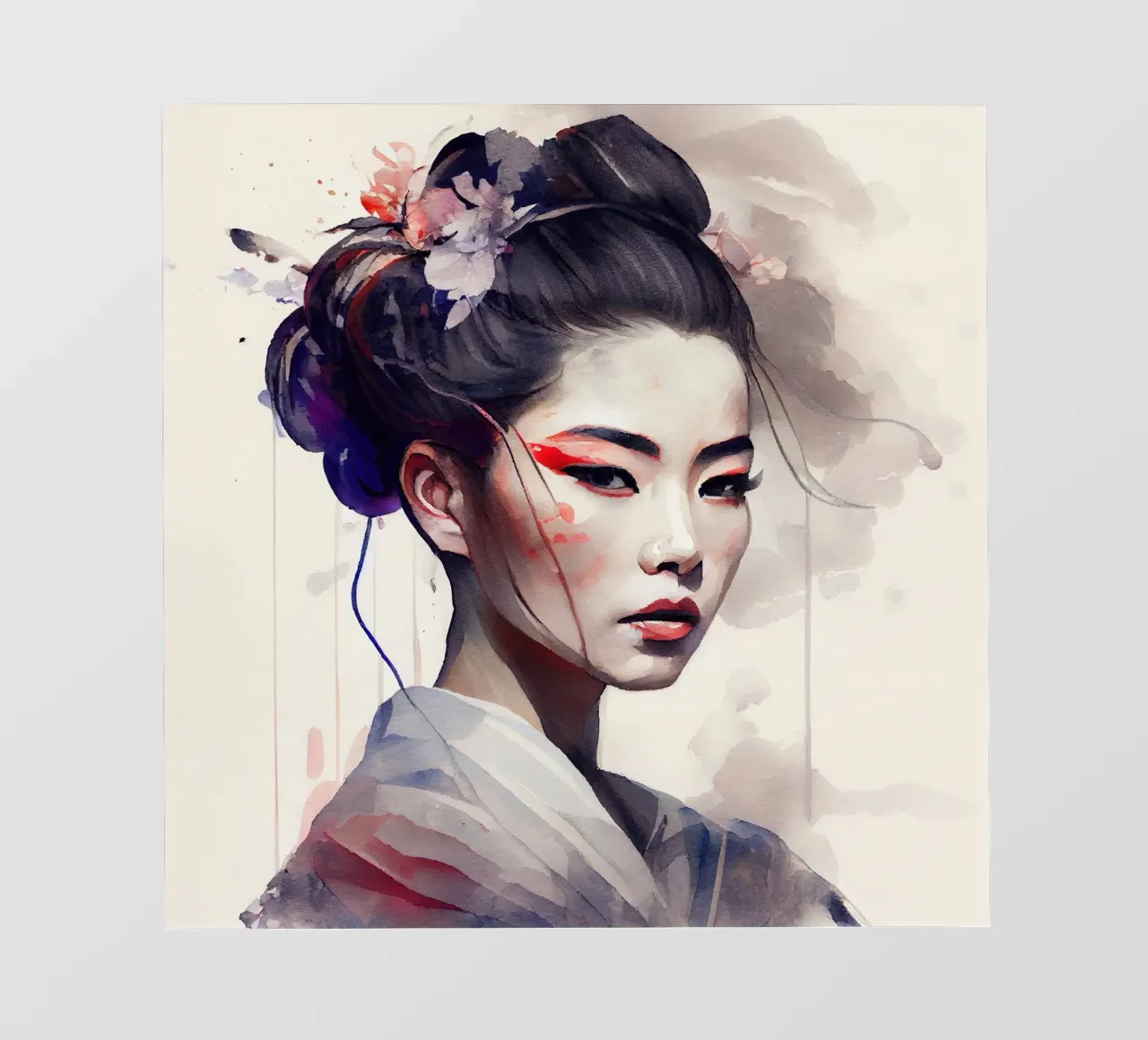 Geisha moderna ad acquerello pellicola backlit da Chromatic Fusion Studio