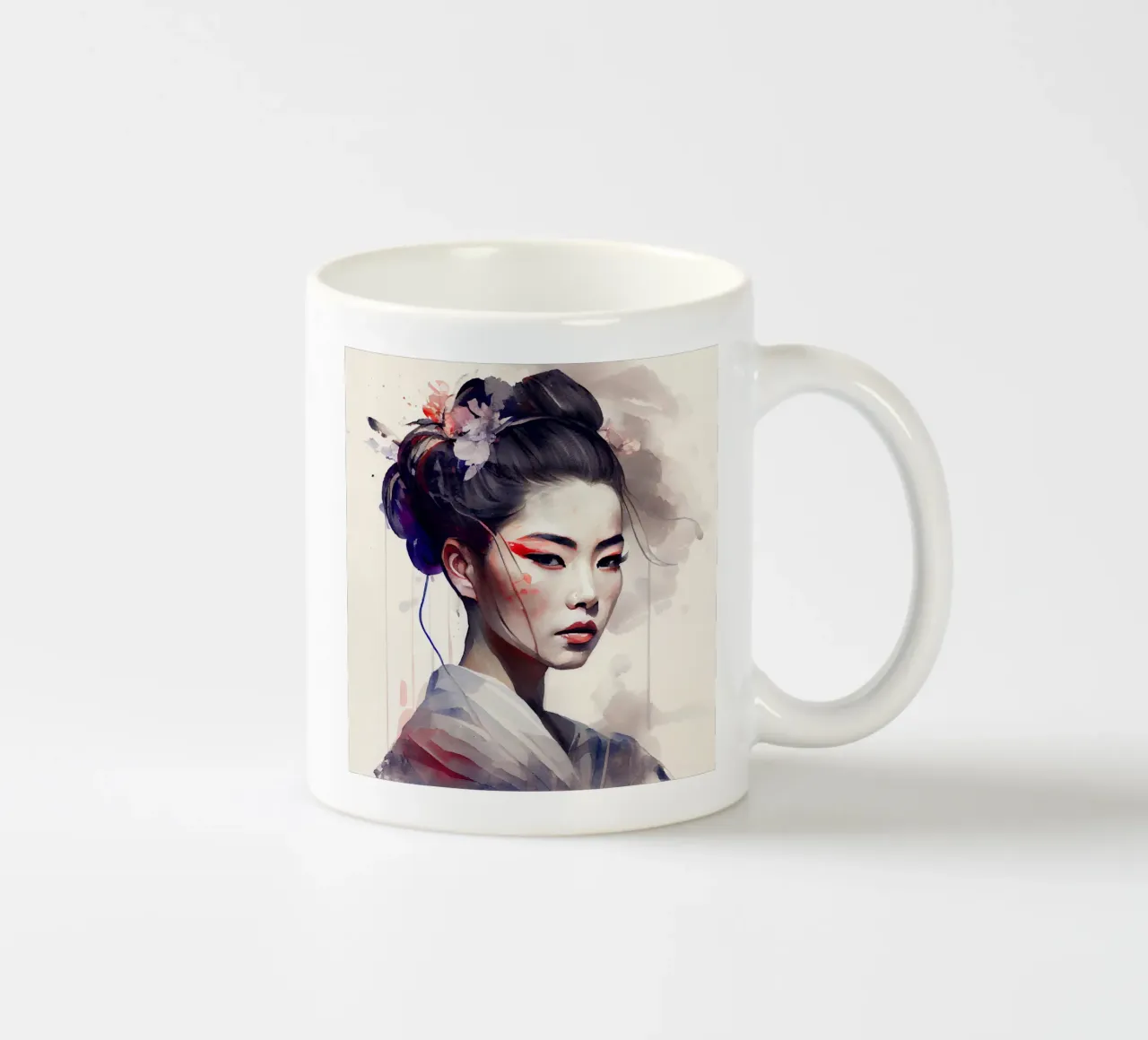 Geisha moderna ad acquerello tazza in ceramica da Chromatic Fusion Studio