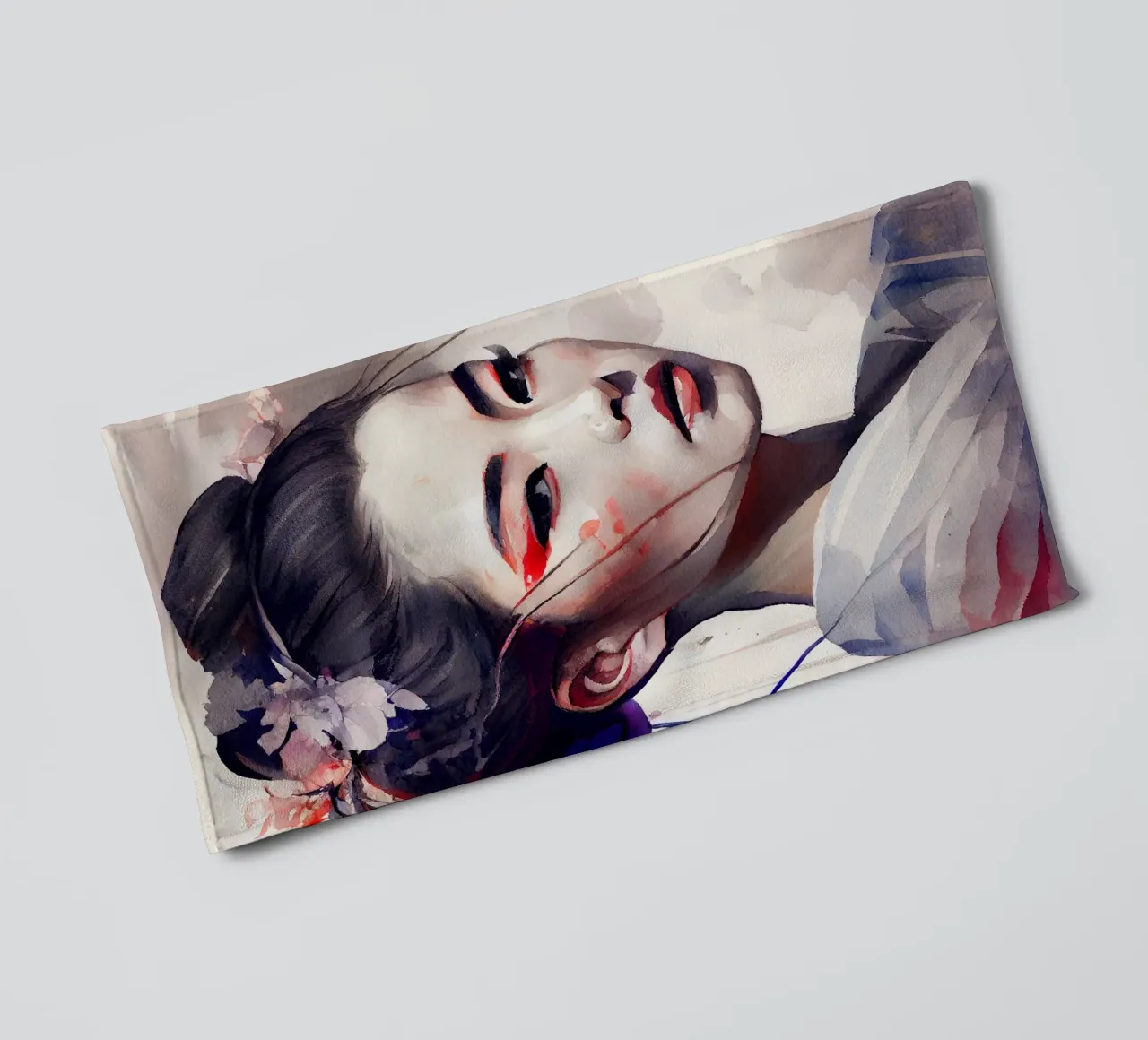 Watercolor Modern Geisha towel by Chromatic Fusion Studio