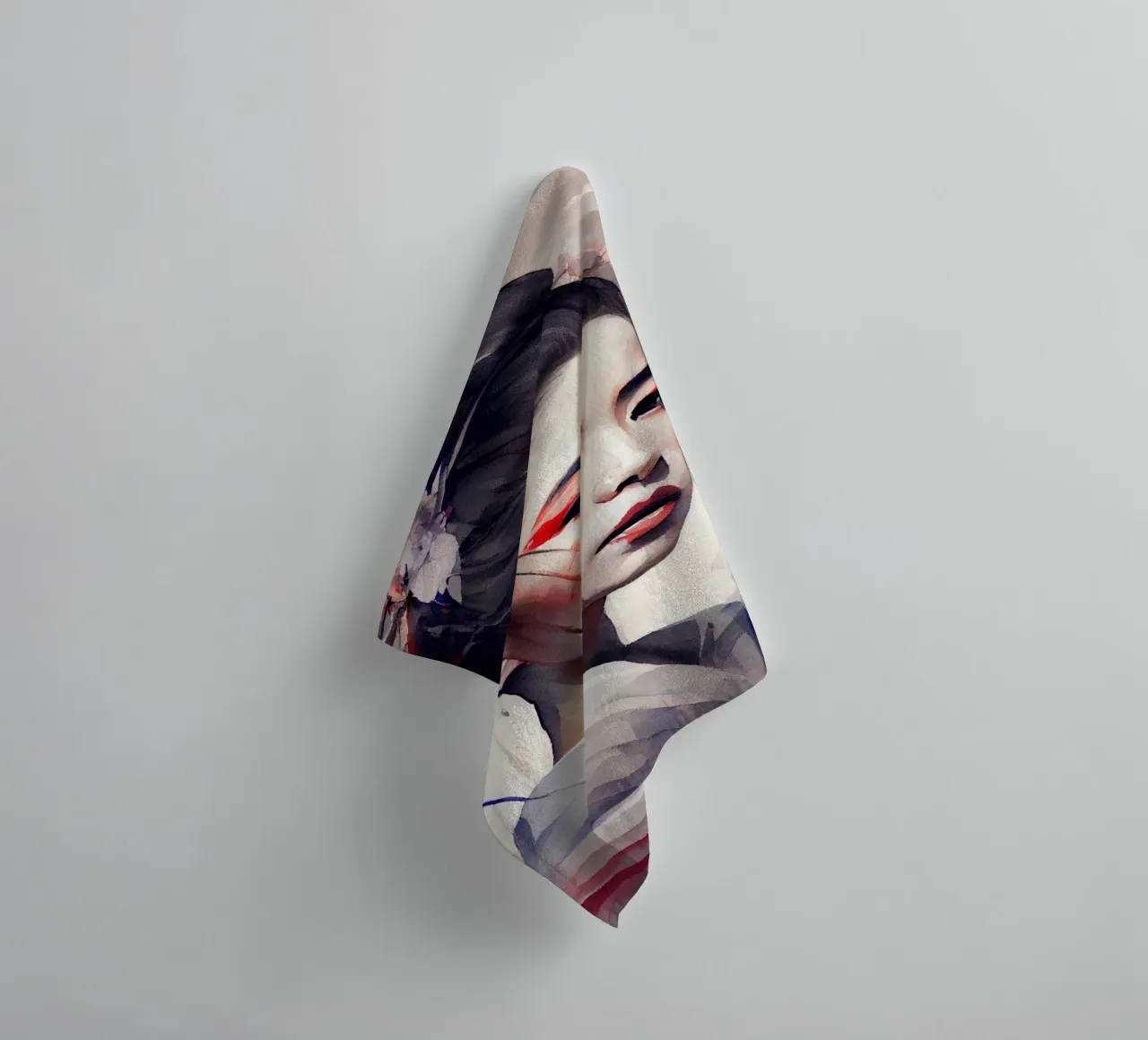Watercolor Modern Geisha towel by Chromatic Fusion Studio