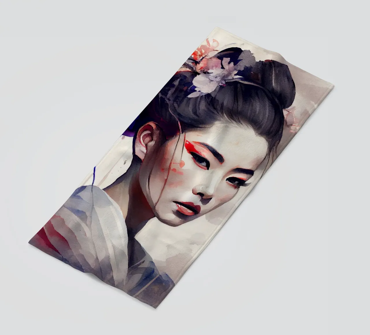 Watercolor Modern Geisha beach towel by Chromatic Fusion Studio