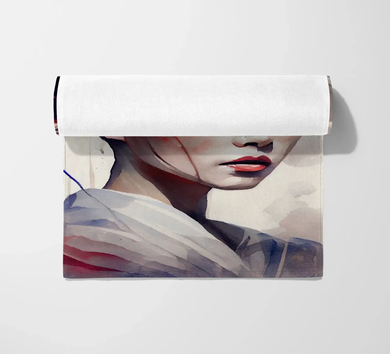 Watercolor Modern Geisha beach towel by Chromatic Fusion Studio