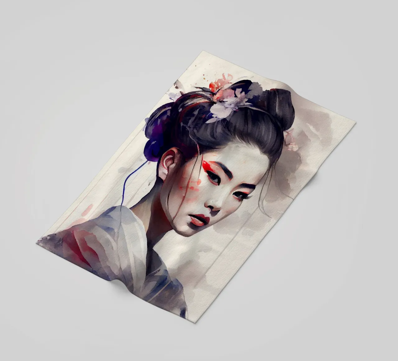 Watercolor Modern Geisha beach towel by Chromatic Fusion Studio