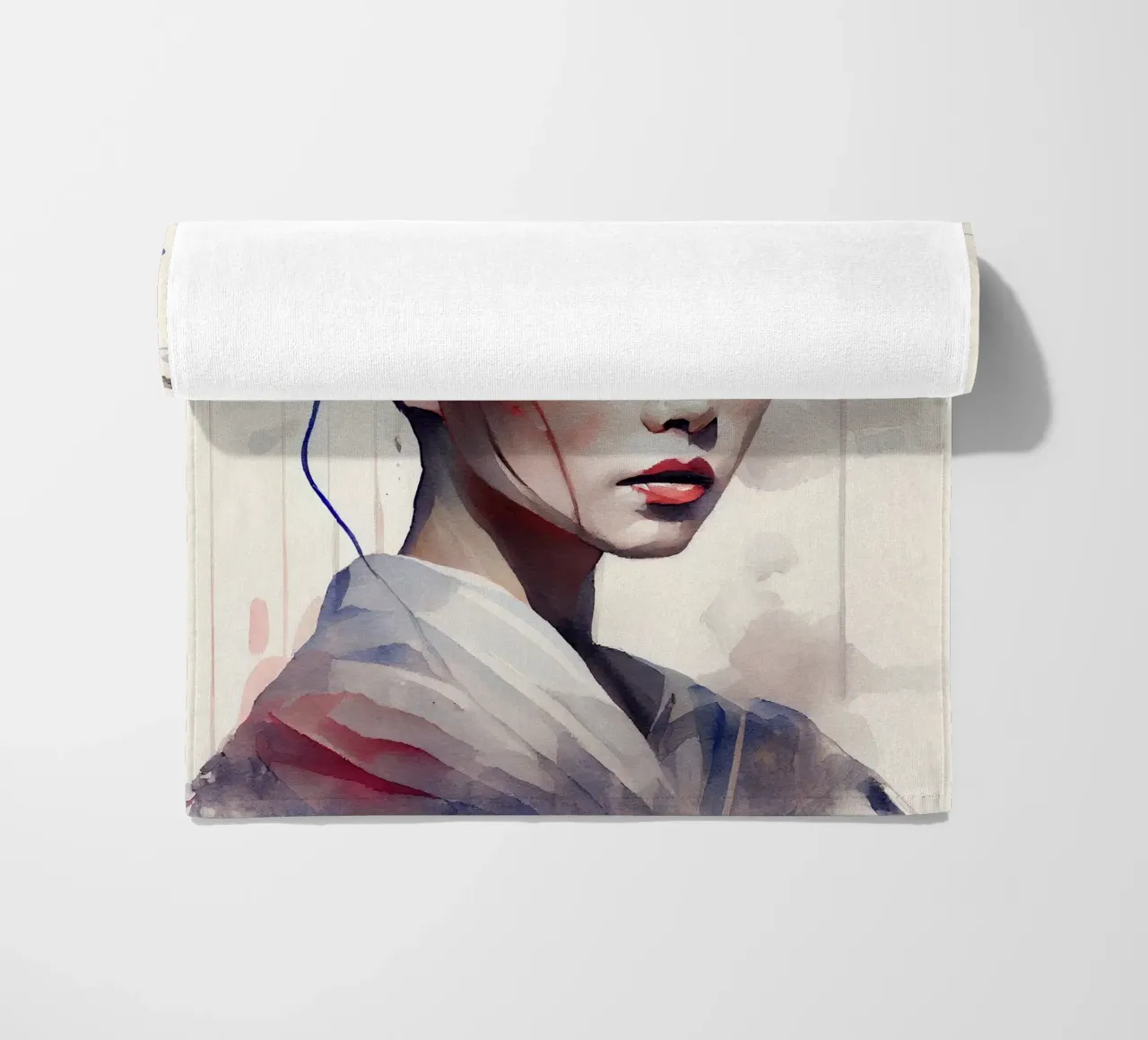 Watercolor Modern Geisha beach towel by Chromatic Fusion Studio