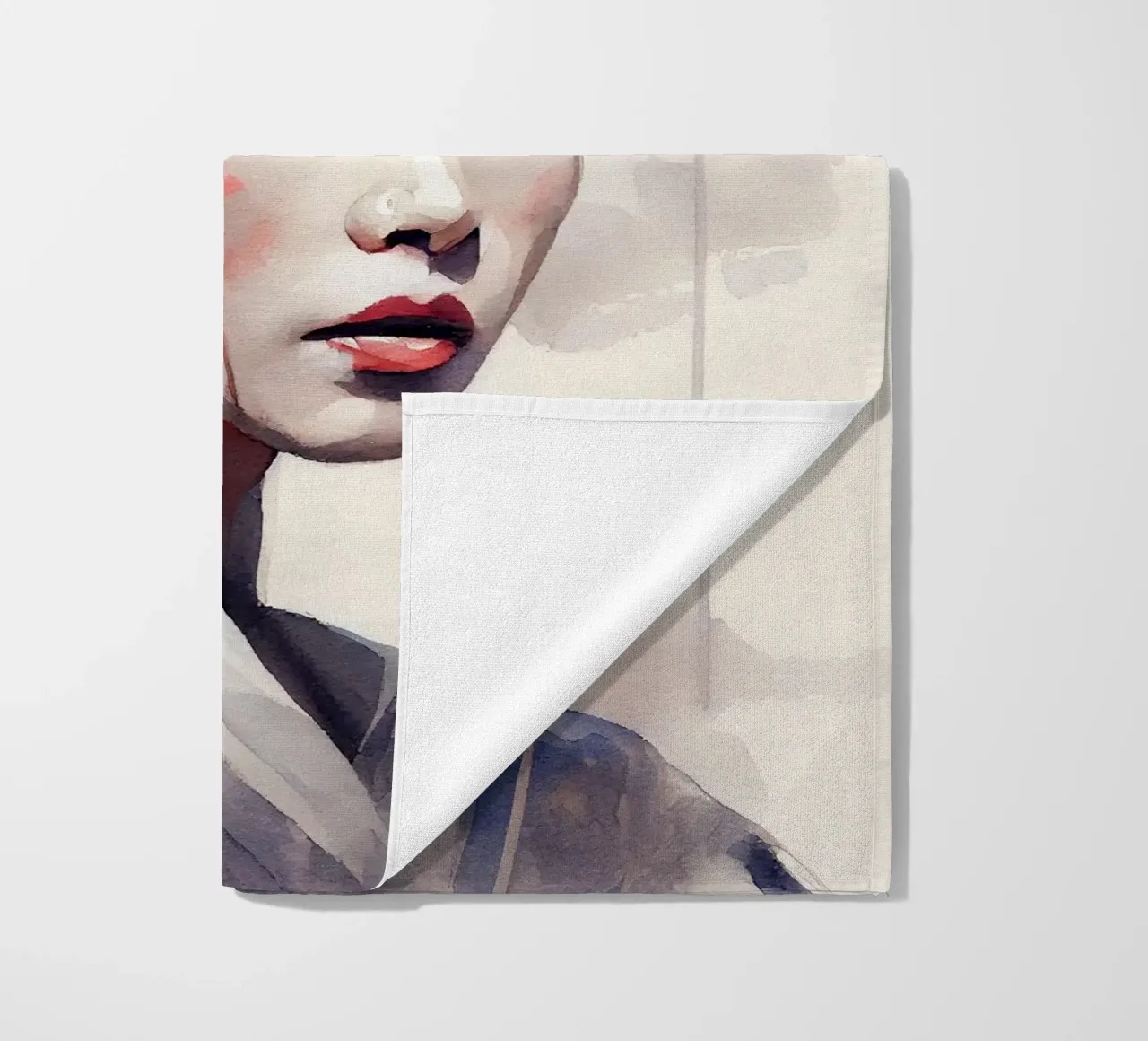 Watercolor Modern Geisha beach towel by Chromatic Fusion Studio