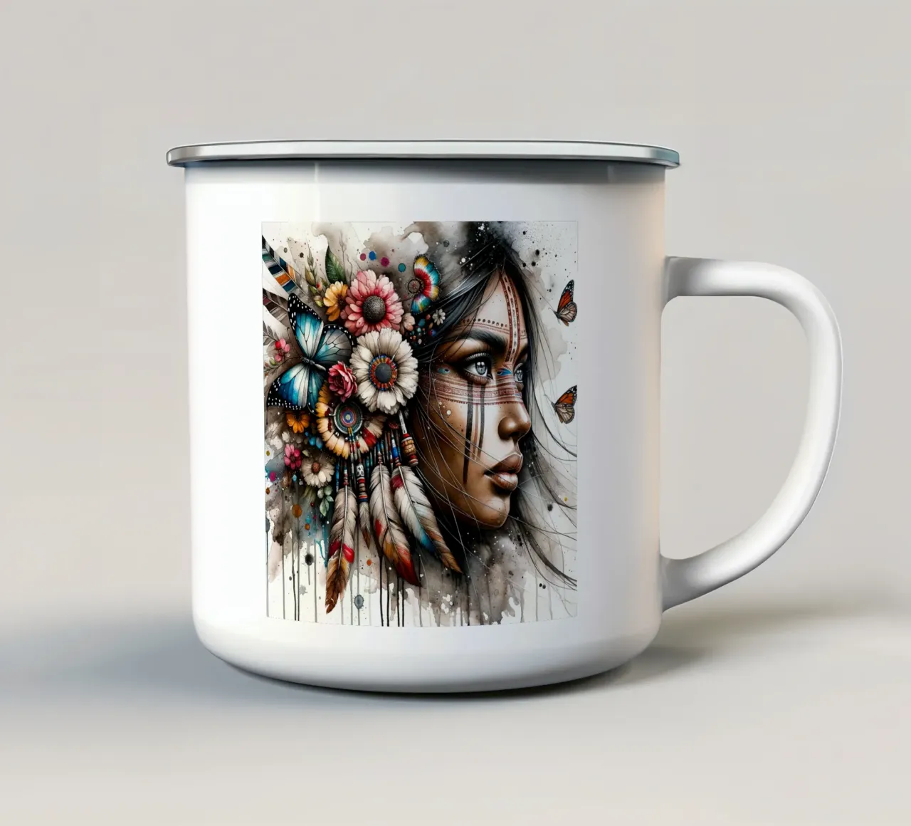 Acquerello Donna nativa americana tazza in smalto da Chromatic Fusion Studio