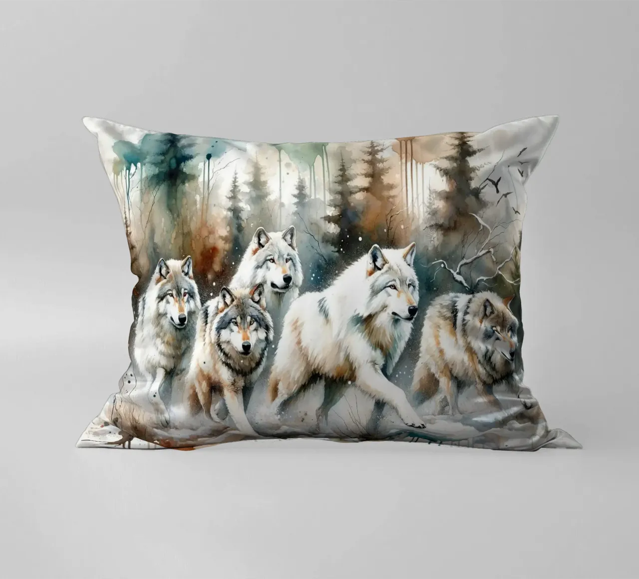Acquerello Branco di lupi cuscino da Chromatic Fusion Studio