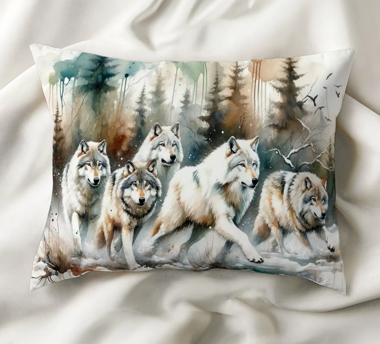 Acquerello Branco di lupi cuscino da Chromatic Fusion Studio