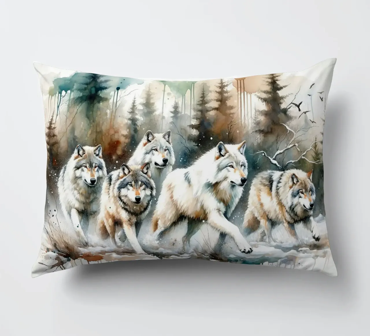 Acquerello Branco di lupi cuscino da Chromatic Fusion Studio