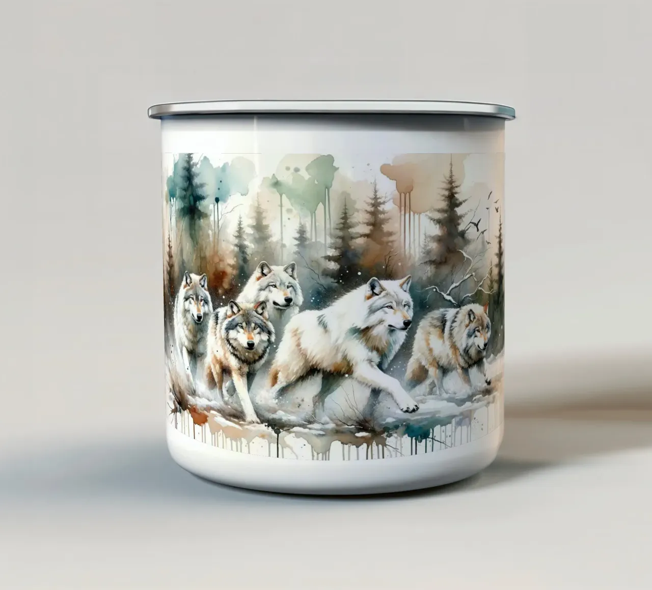 Acquerello Branco di lupi tazza in smalto da Chromatic Fusion Studio