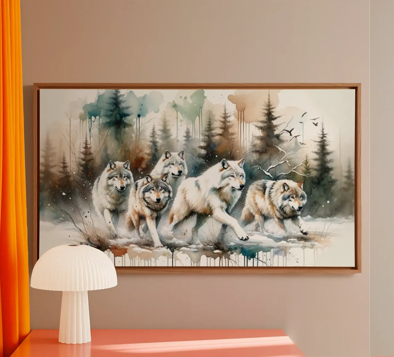 Acquerello Branco di lupi tela con Cornice a cassetta da Chromatic Fusion Studio