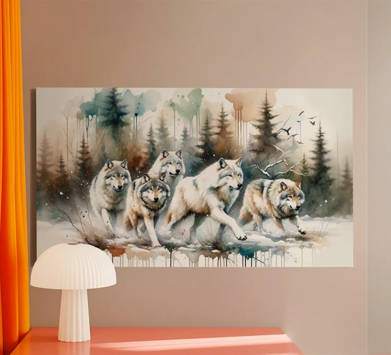 Acquerello Branco di lupi tela con Cornice a cassetta da Chromatic Fusion Studio