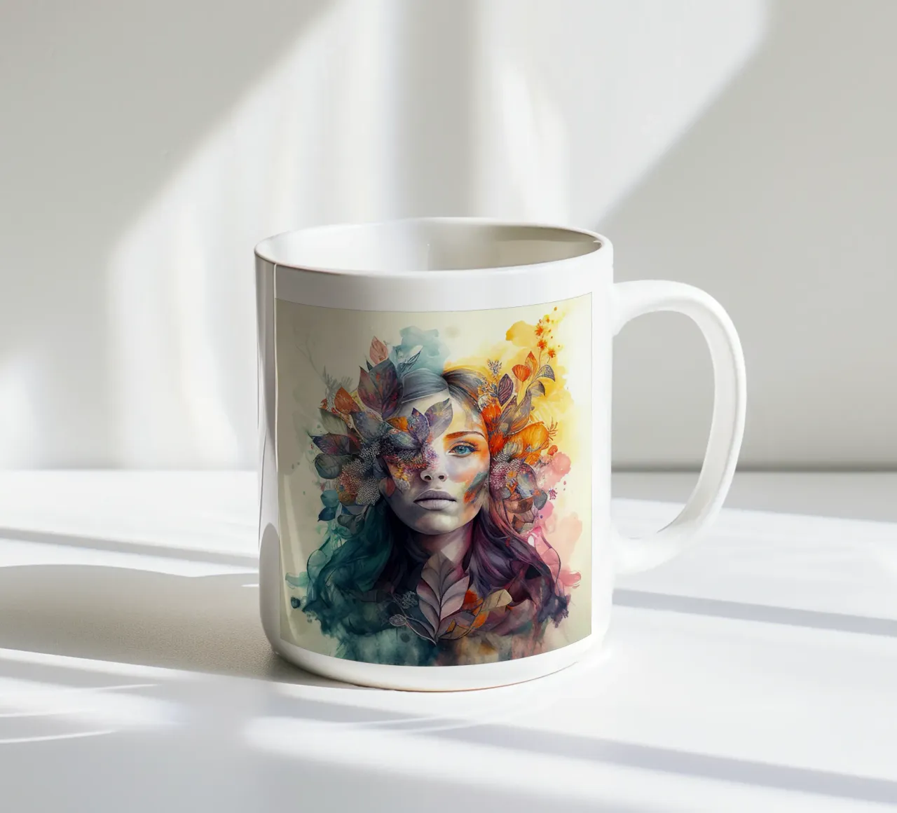 Acquerello Donna tropicale tazza in ceramica da Chromatic Fusion Studio