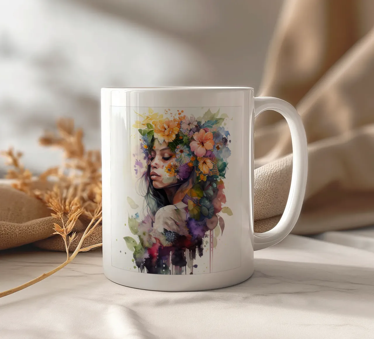 Acquerello Donna tropicale tazza in ceramica da Chromatic Fusion Studio
