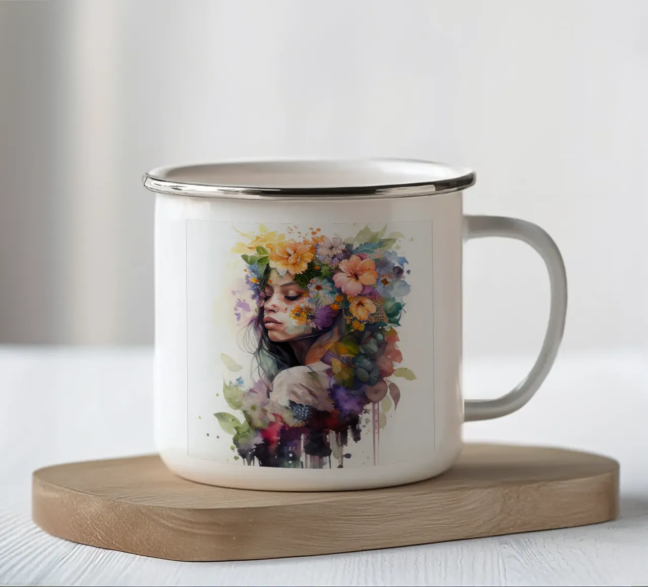 Acquerello Donna tropicale tazza in smalto da Chromatic Fusion Studio