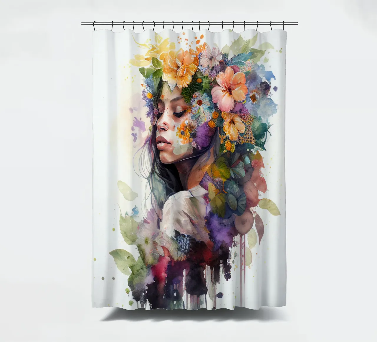 Watercolor Tropical Woman shower curtain by Chromatic Fusion Studio