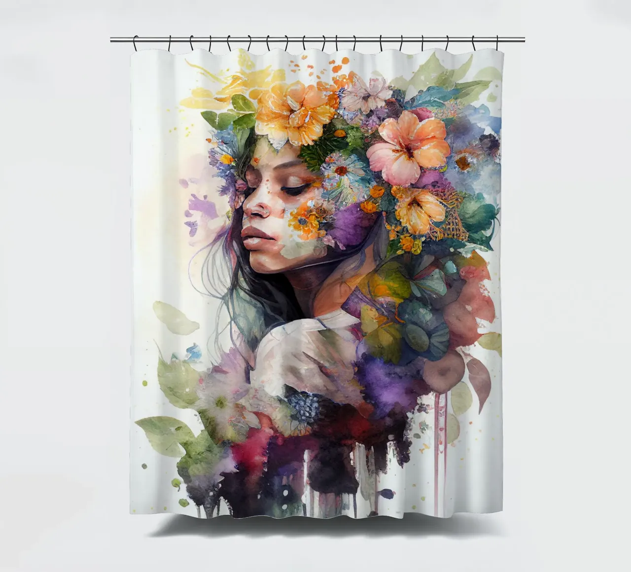 Watercolor Tropical Woman shower curtain by Chromatic Fusion Studio