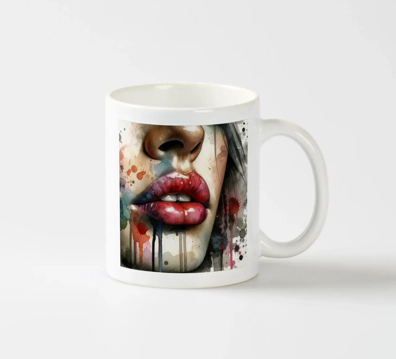 Labbra di donna acquerellate tazza in ceramica da Chromatic Fusion Studio