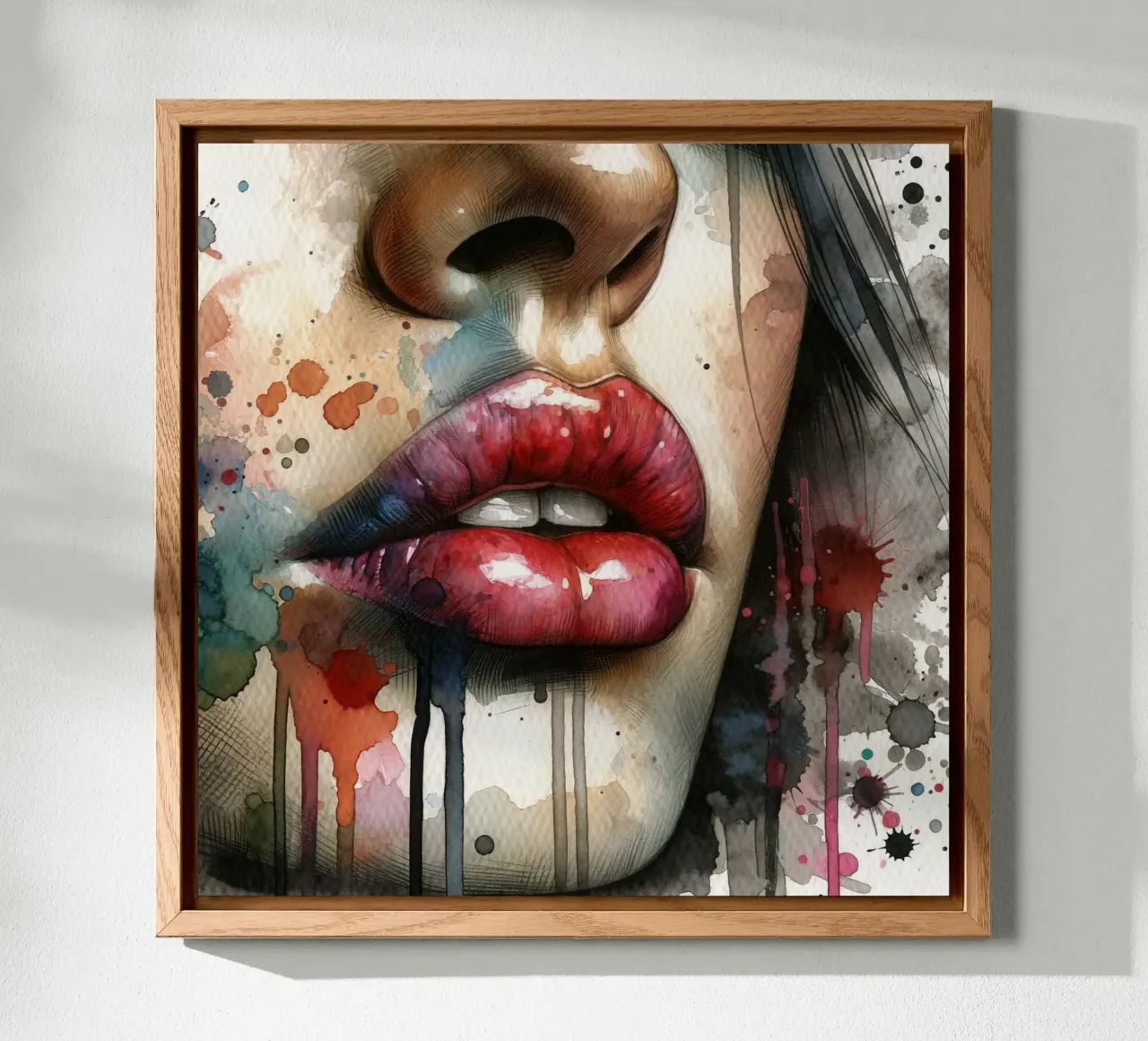 Labbra di donna acquerellate alluminio dibond da Chromatic Fusion Studio