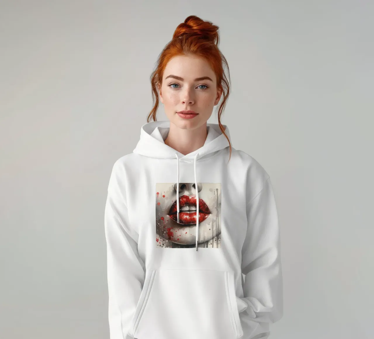 Labbra di donna acquerellate felpa con cappuccio da Chromatic Fusion Studio