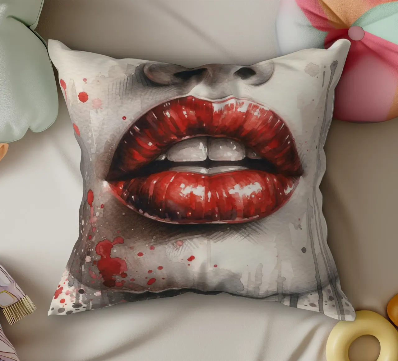 Labbra di donna acquerellate cuscino da Chromatic Fusion Studio
