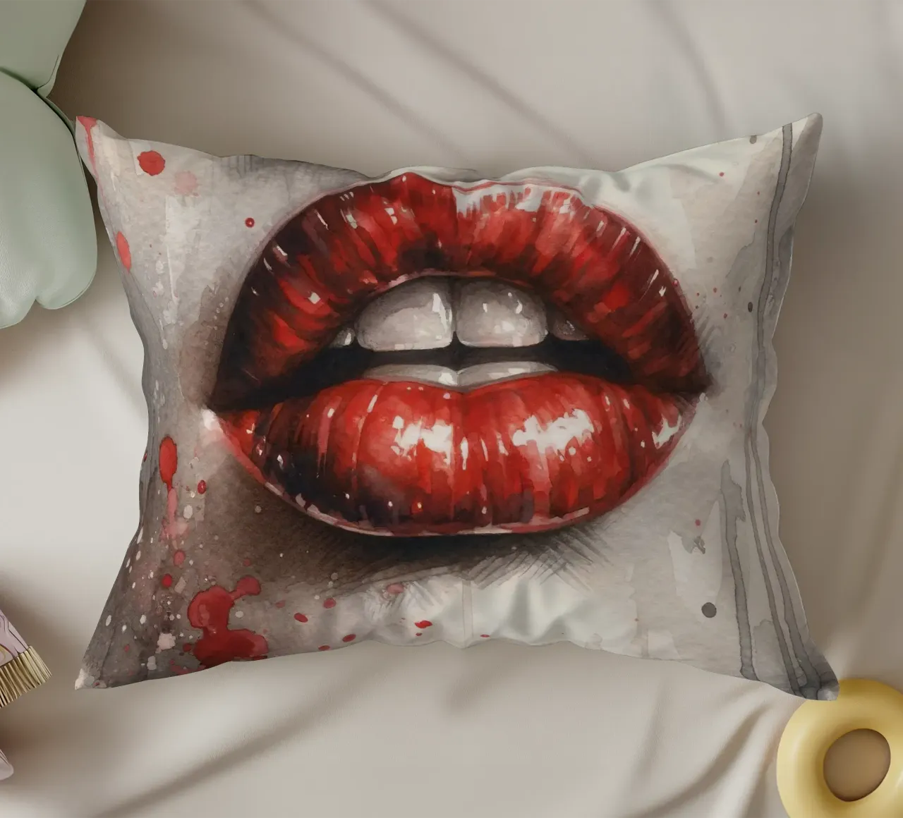 Labbra di donna acquerellate cuscino da Chromatic Fusion Studio