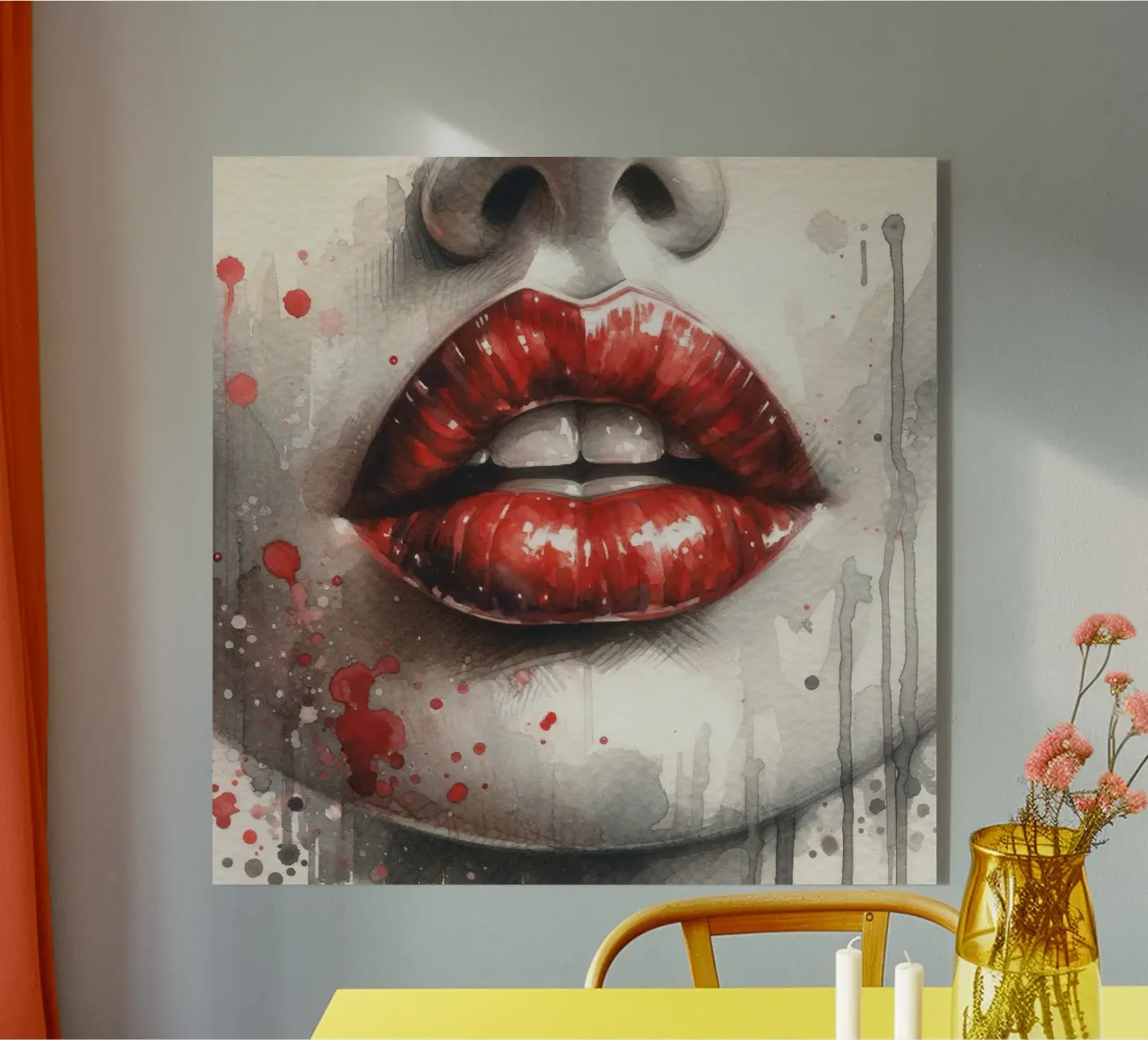 Labbra di donna acquerellate plexiglass da Chromatic Fusion Studio