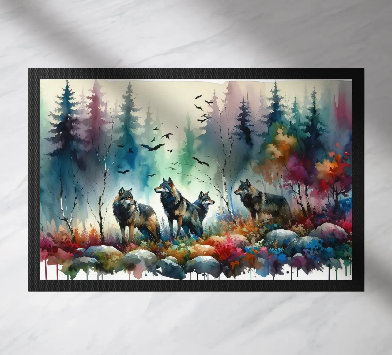 Wilderness Melody the Wolves doormat by Chromatic Fusion Studio