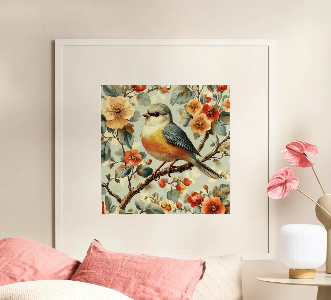 William Morris "Leggero come un sussurro di piume". poster con telaio in alluminio da Botanical Art Studio