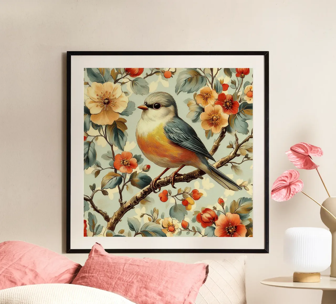 William Morris "Leggero come un sussurro di piume". poster con telaio in alluminio da Botanical Art Studio