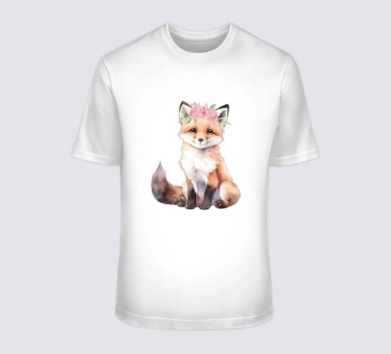 Simpatica volpe acquerellata con corona di fiori, stampa per l'asilo nido t-shirt da Little Lila